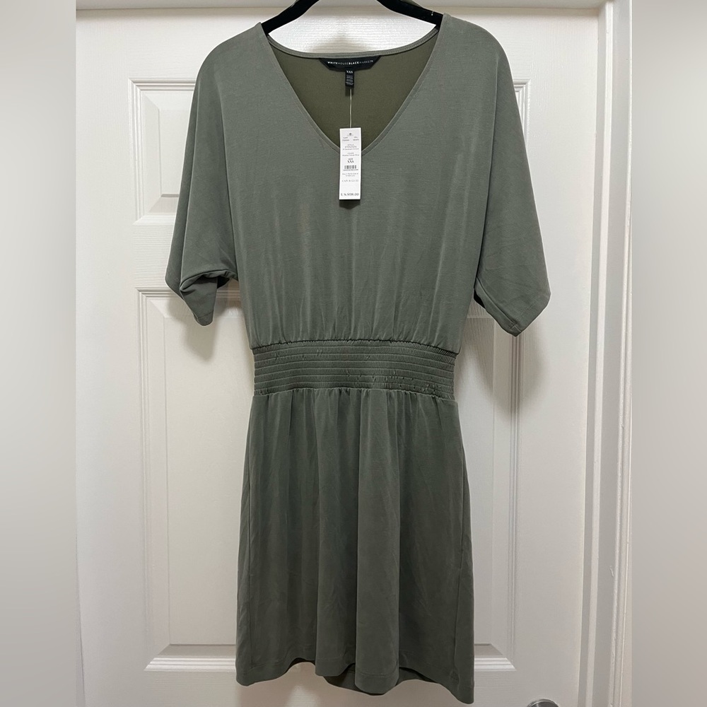 White House Black Market Kimono Mini Dress, XXS Washed Forever Olive color. NWT!